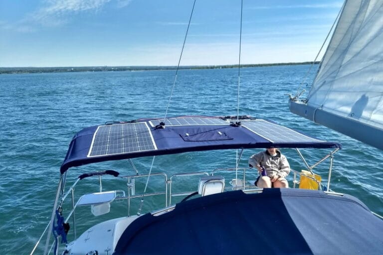 Sola-E anti-micro-crack flexible solar panel installed on an RV roof and marine for off-grid power.