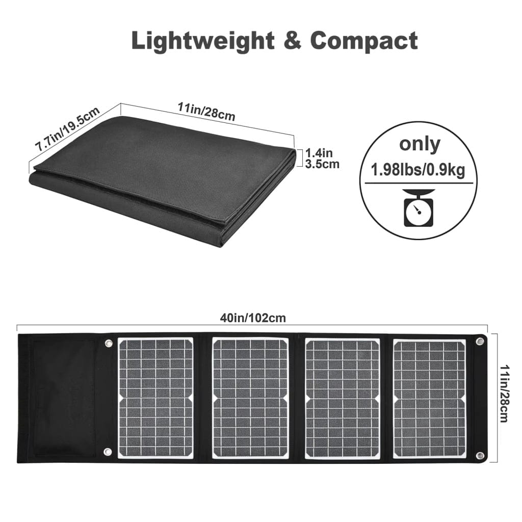 Compact folded 30W solar charger with durable fabric finish for outdoor use.