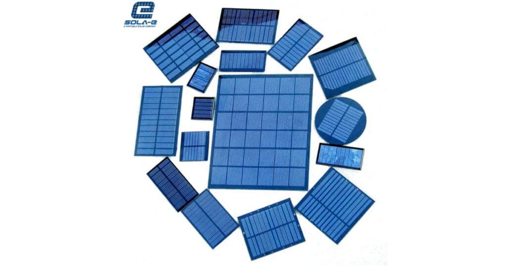 A featured image of custom OEM mini solar panels built on rigid FR4 fiberglass, showing various shapes (round, square), black and white backgrounds, and mixed PET/Epoxy finishes for 5V applications.