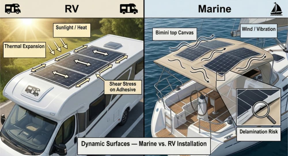 RV solar thermal expansion vs Marine Bimini top vibration stress diagram