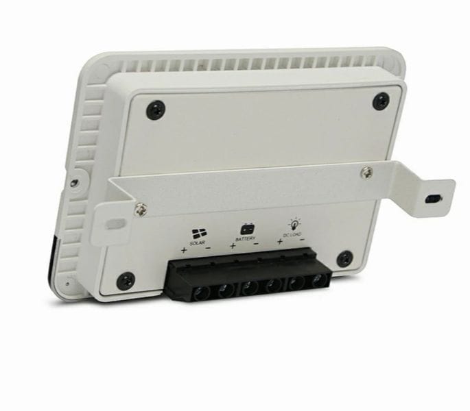 Wiring interface for 10a negative ground controller showing battery, PV, and load terminals.