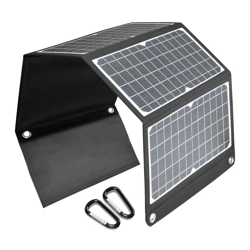 Unfolded 30W ETFE foldable solar panel charger showing textured surface.