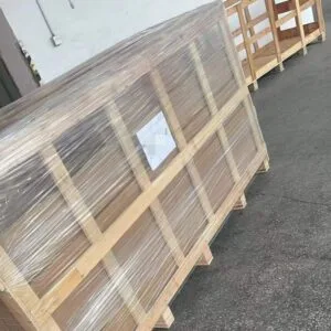 Heavy-duty ISPM 15 compliant wooden crate packaging for sola-e flexible solar panels to ensure zero-crush protection during international shipping.