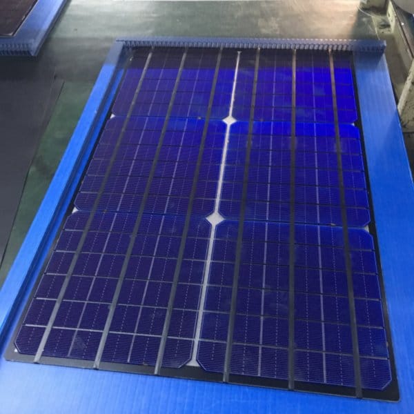 Precise solar cell layout and stringing process for a custom solar panel for IoT sensor applications.