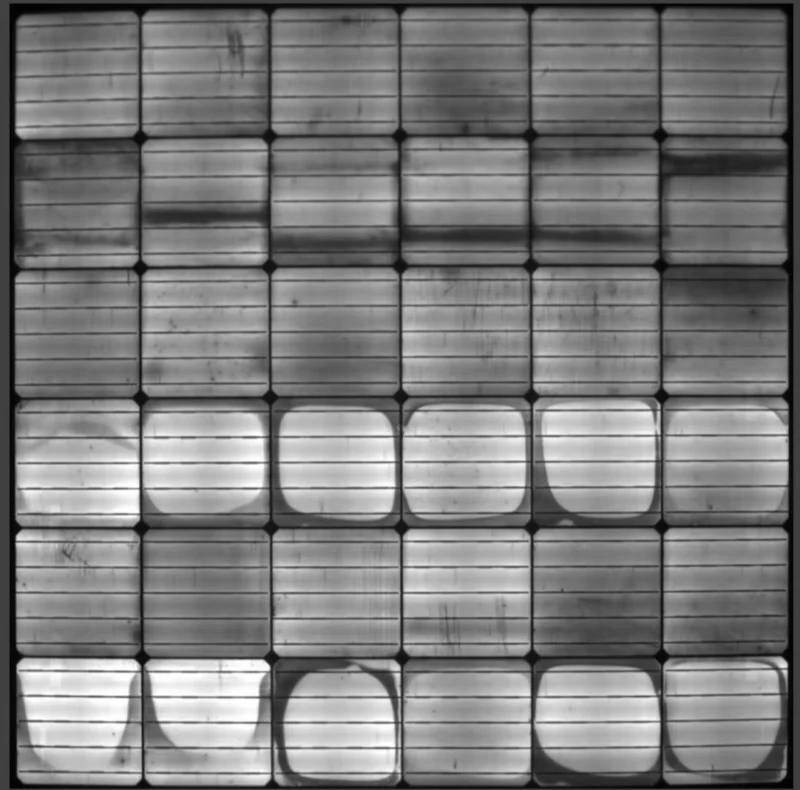 EL testing process for a 200 watt solar panel foldable to ensure zero micro-cracks before shipping.