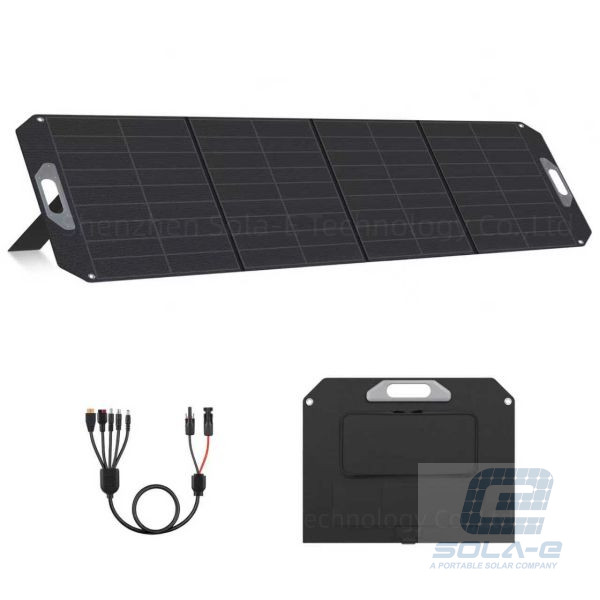 Portable 100W-400W UT series foldable solar panel with DC and USB cables for power station charging.