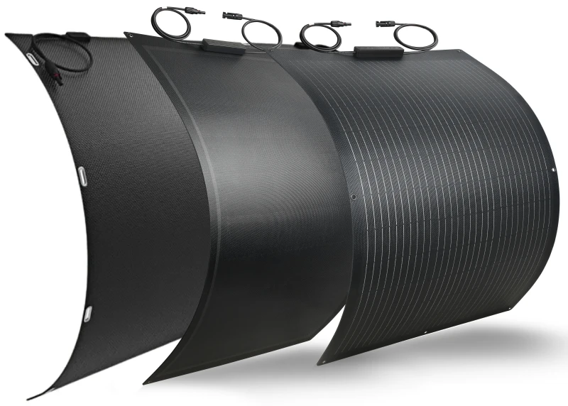 Cross-section picture of a lightweight hpbc ETFE flexible solar panel for European low-load rooftops.