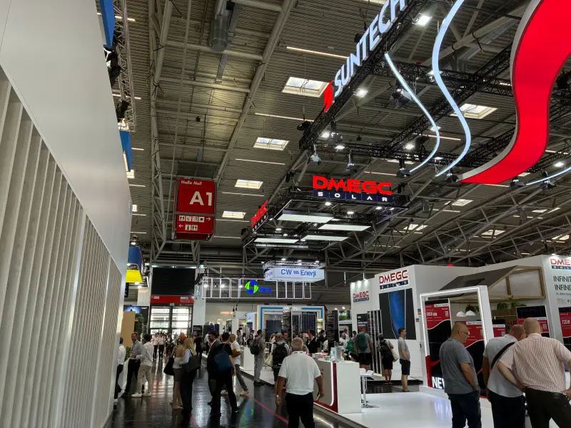 Visitors exploring Hall A1 at Intersolar Europe 2026 in Messe München Germany