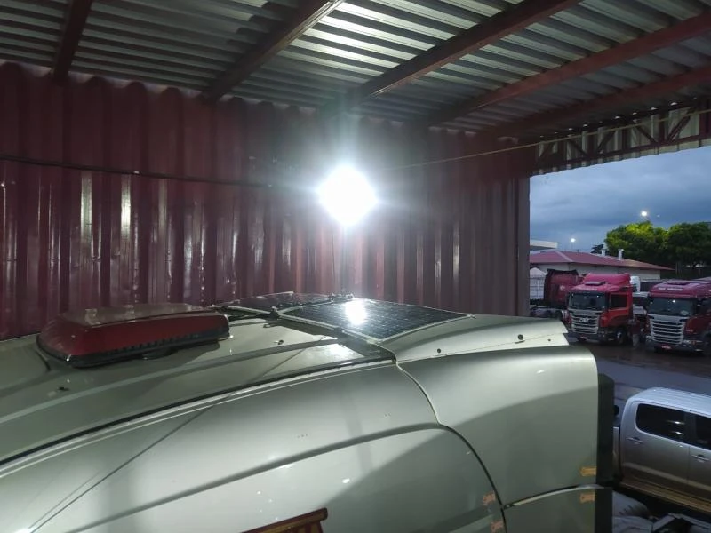 Dual rectangular 200W solar panel array on commercial truck roof in Brazil — long-term reliability validation for fleet solar integration projects.