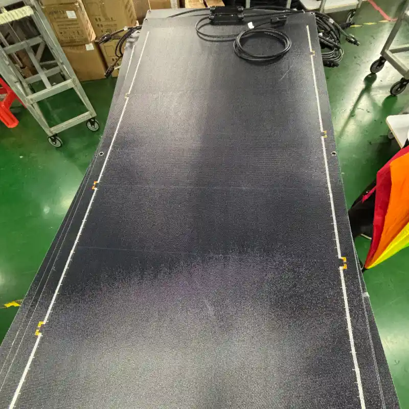 Long custom flexible solar panel for yacht and RV applications