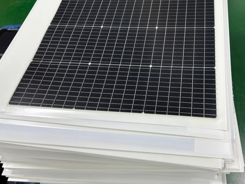 Range of flexible solar panel models on the production floor